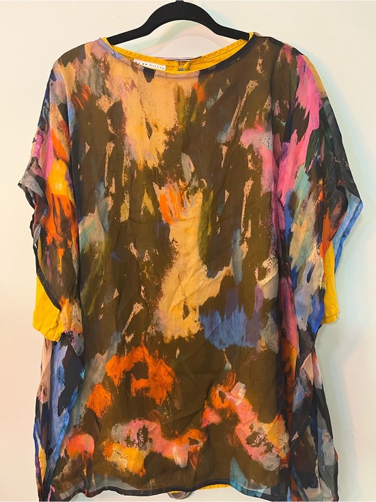 bryn Walker Tops - Bryn Walker Silk Multicolor Abstract Layered Tunic with Yellow Underlayer